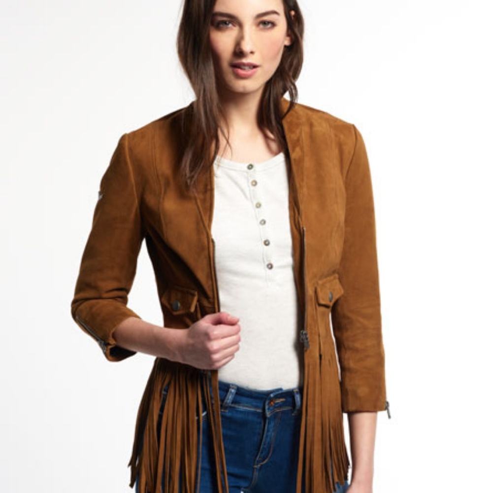 Superdry fringed brown suede jacket